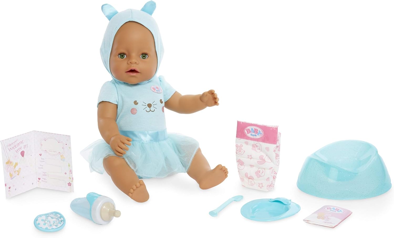 Интерактивная кукла BABY born 916786 с зелёными глазами в голубом костюме